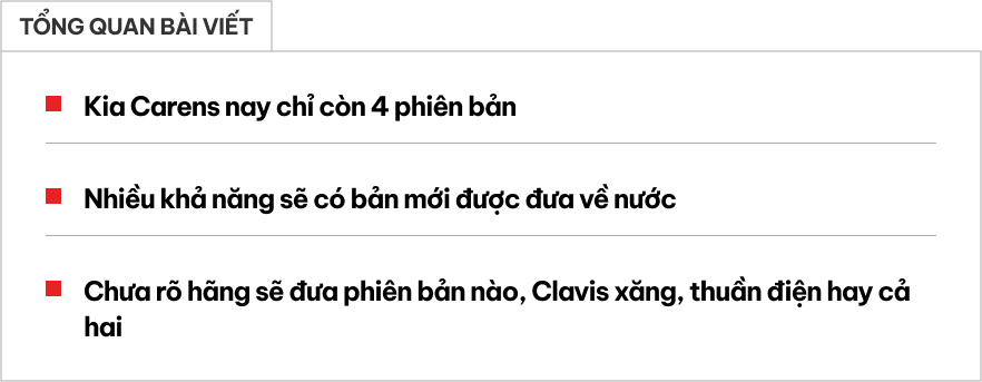 Bảng số lượng phiên bản Kia Carens