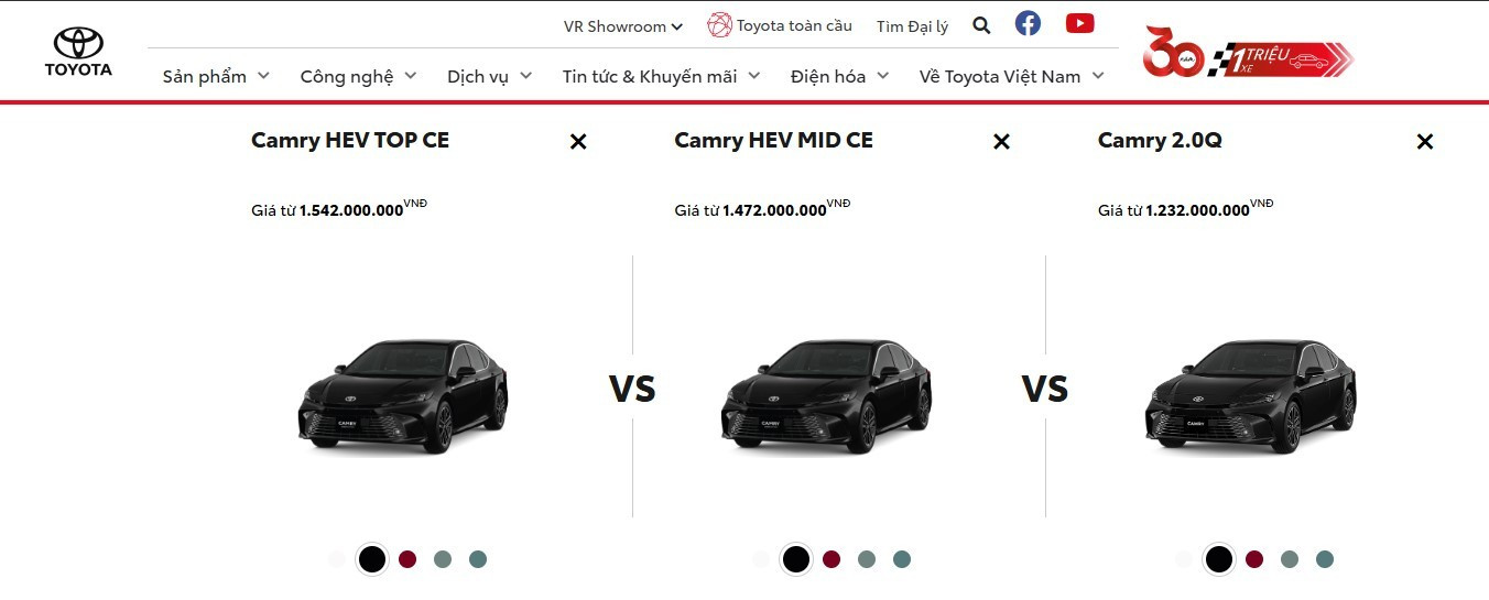 Bảng giá xe Toyota Camry cập nhật tháng 8/2025
