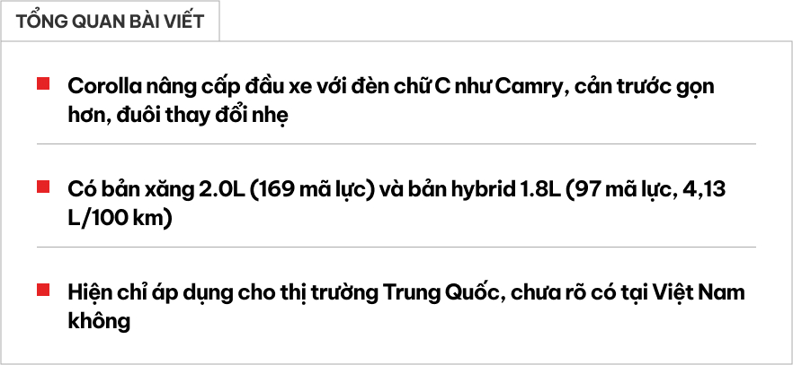 Toyota Corolla bản mới lộ diện tại Trung Quốc Toyota Corolla mới với thiết kế nâng cấp