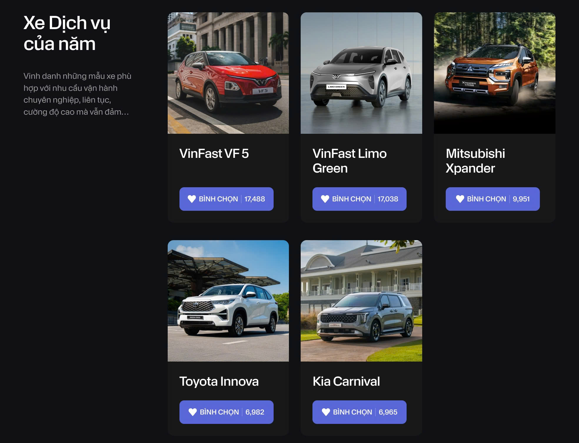 MPV giữ vị trí nổi bật trong hạng mục dịch vụ