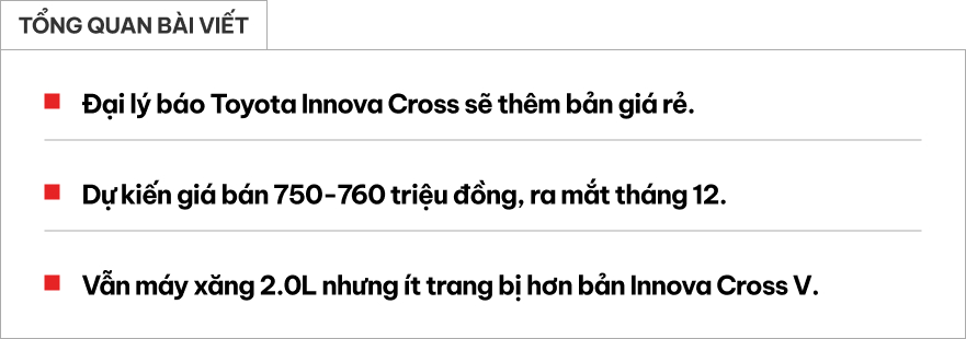 Toyota Innova Cross phiên bản giá rẻ dự kiến Toyota Innova Cross bản giá rẻ