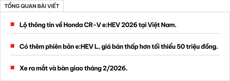 Thông tin nội bộ về Honda CR-V e:HEV 2026