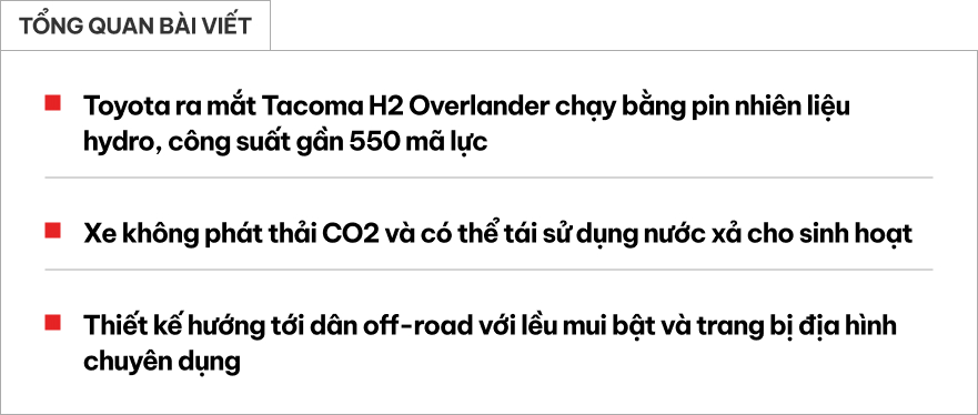 Chiếc bán tải Toyota này quá lý tưởng cho dân mê camping: Mạnh gần 550hp, lều tích hợp, nước thải từ xe dùng tắm giặt được- Ảnh 1. Mẫu bán tải Tacoma H2 Overlander trình diễn tại triển lãm